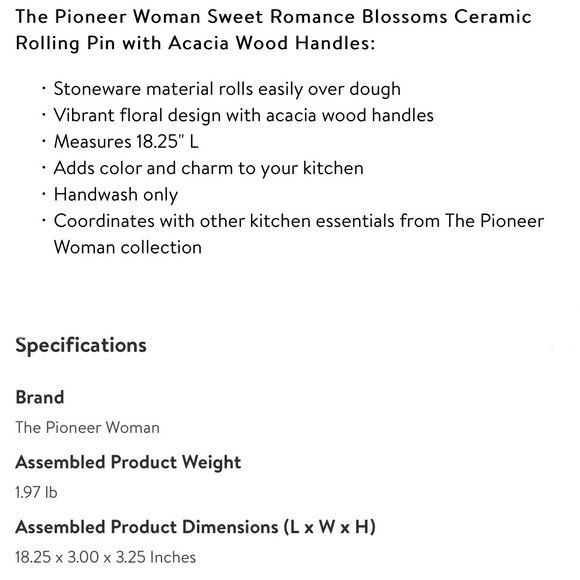 NWT Pioneer Woman Sweet Romance Blossoms Rolling Pin - Picture 11 of 11